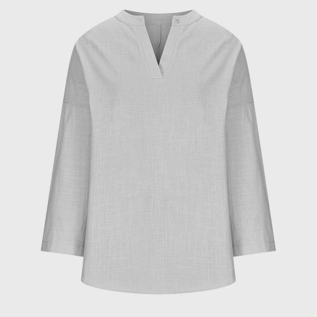 Women's Flowy V-Neck Long Sleeve Linen Beach Shirt
