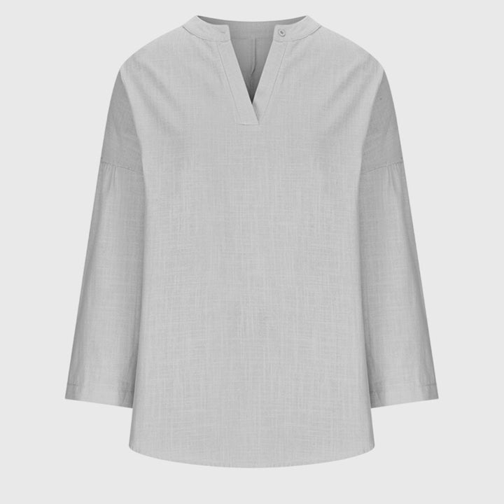 Women's Flowy V-Neck Long Sleeve Linen Beach Shirt