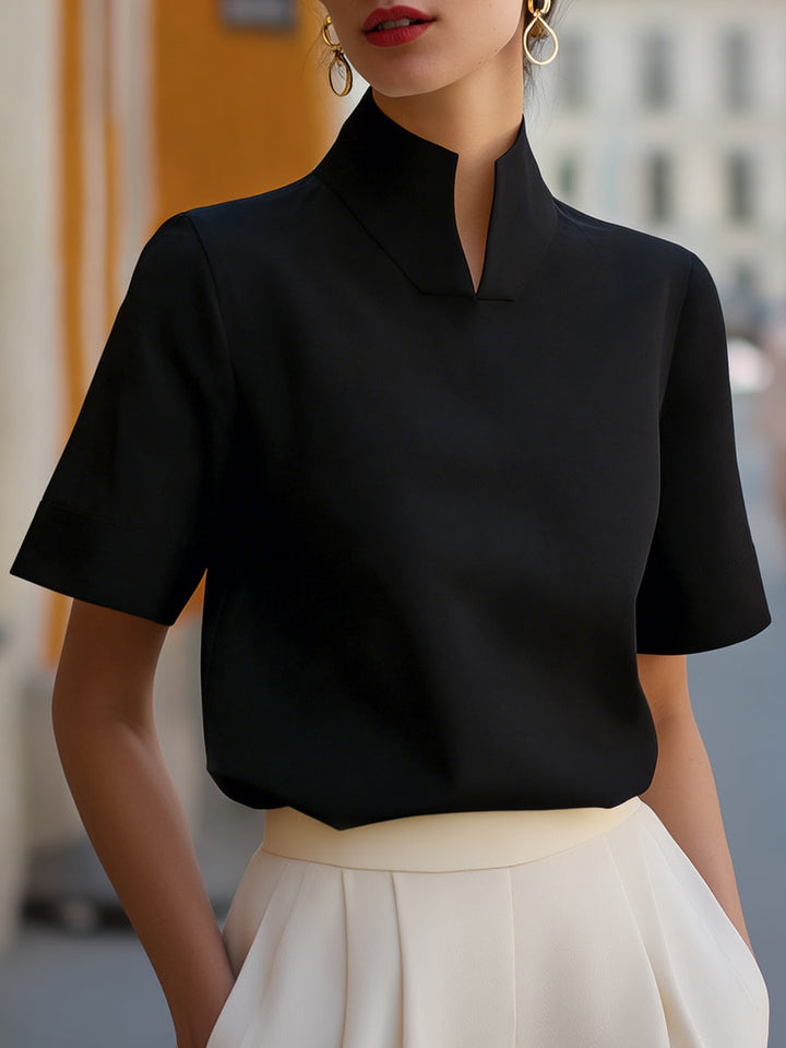 Women's Stand Collar Short Sleeve Structured Blouse