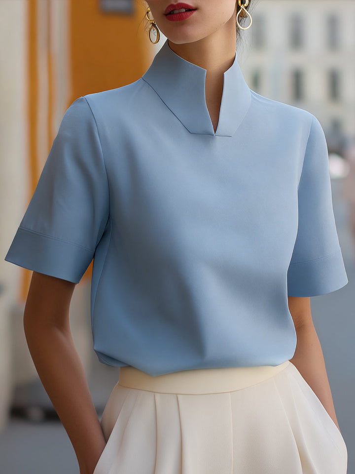 Women's Stand Collar Short Sleeve Structured Blouse