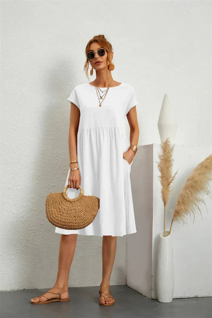 Women's Casual Midi Dress with Side Pockets