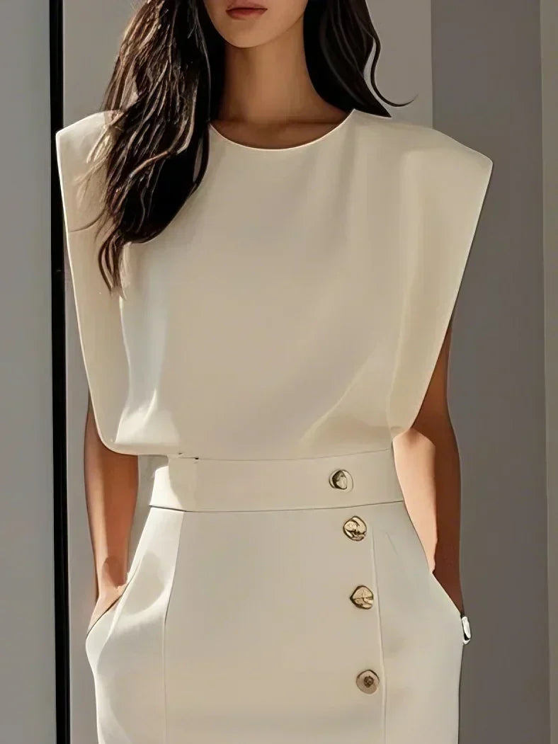 Women's Sleeveless Midi Dress Button Detail Side Split