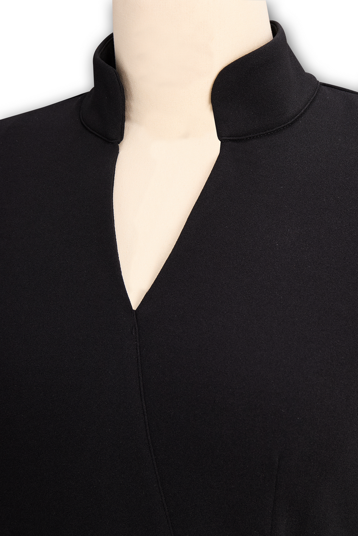 Women's Belted Pencil Midi Dress Long Sleeve V-Neck