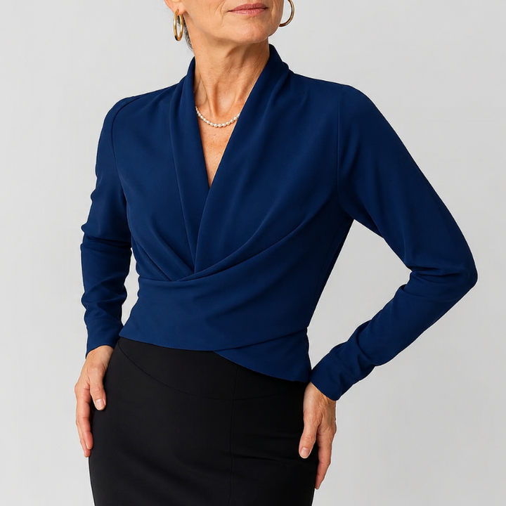 Women's Satin Wrap Blouse V-Neck Long Sleeve Top