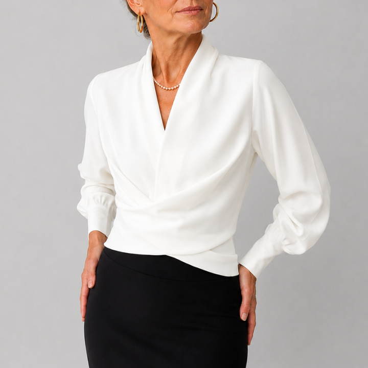 Women's Satin Wrap Blouse V-Neck Long Sleeve Top