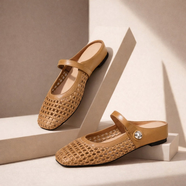 Women's Mary Jane Mules Woven Flat Slip On Shoes