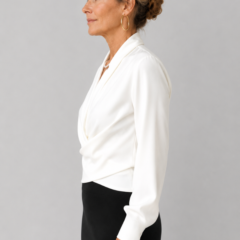 Women's Satin Wrap Blouse V-Neck Long Sleeve Top