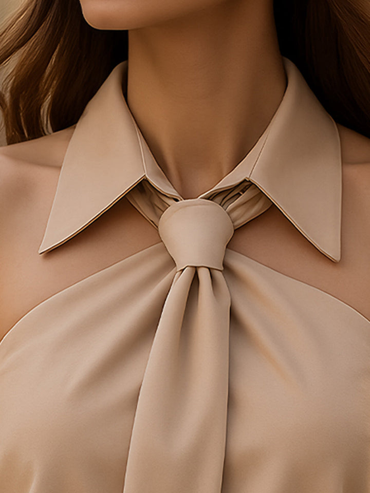 Women's Sleeveless Halter Blouse with Neck Tie Detail