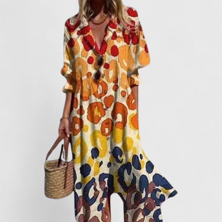 Women's Boho Print Button Down Maxi Shirt Dress