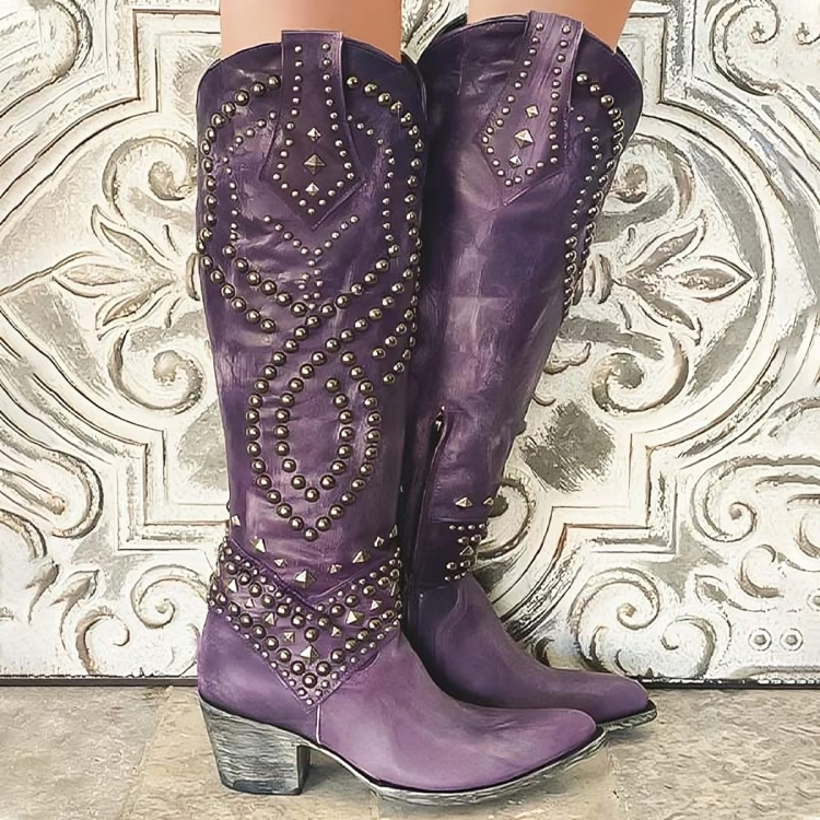 Women's Orthopedic Studded Western Knee High Boots
