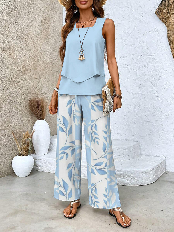 Women's Sleeveless Tank Top Wide Leg Pants Two Piece Set