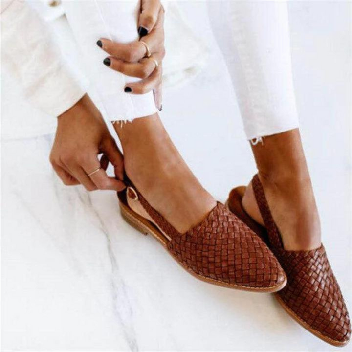 Women's Woven Vegan Leather Pointed Toe Loafers