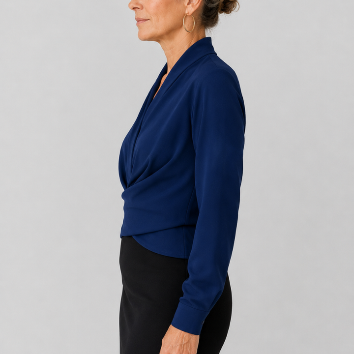 Women's Satin Wrap Blouse V-Neck Long Sleeve Top