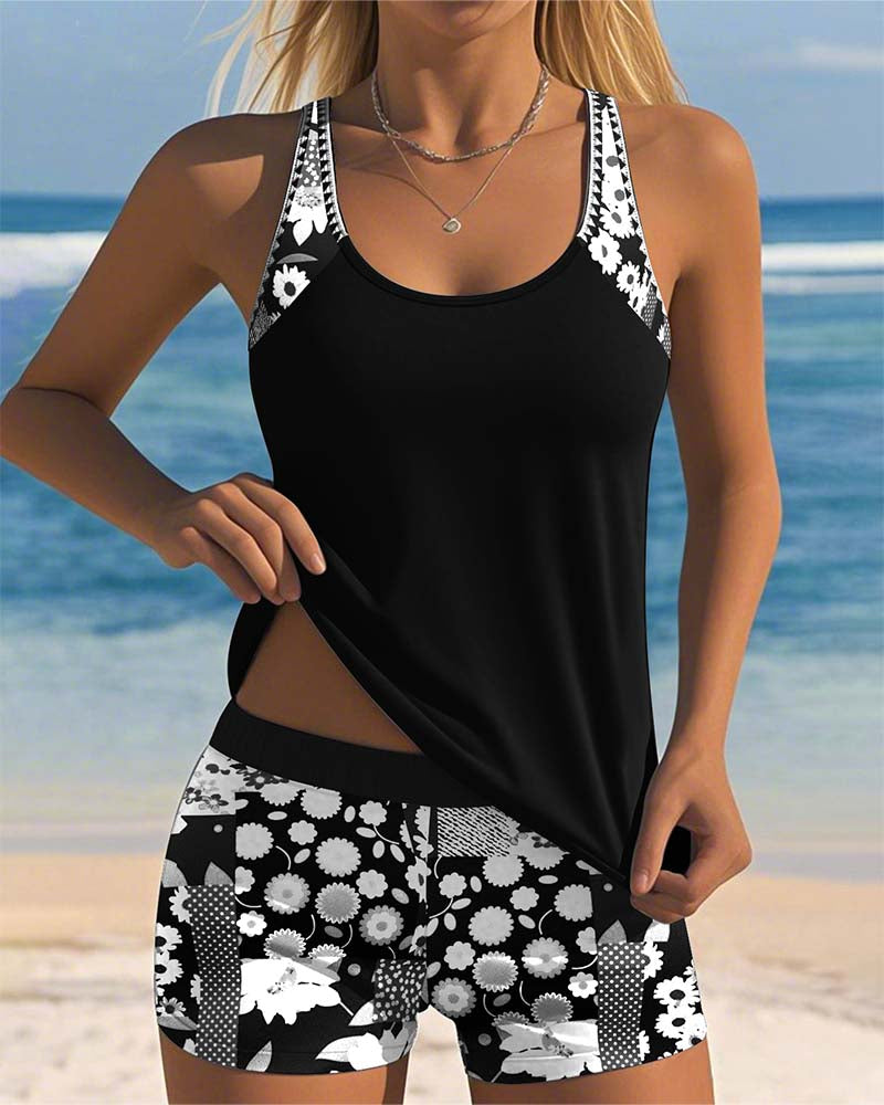 Women's Floral Tankini Swim Set Racerback Two Piece
