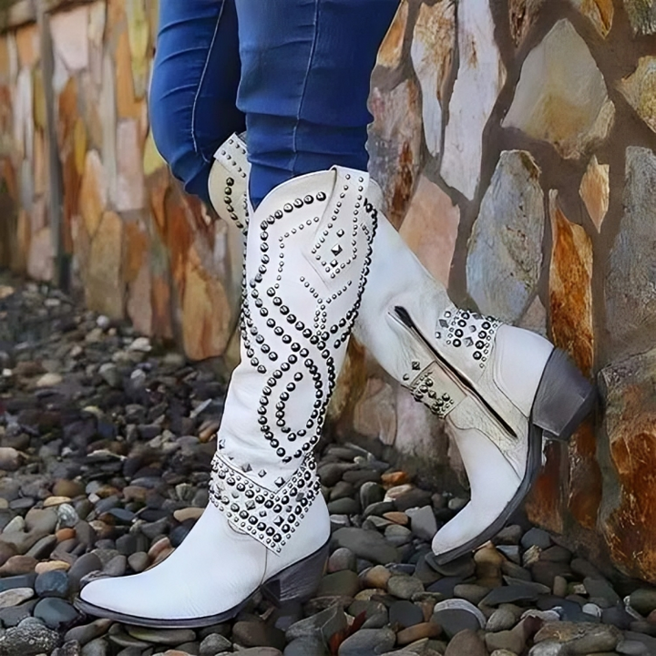 Women's Orthopedic Studded Western Knee High Boots