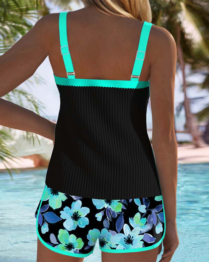 Women's Tummy Control Tankini Set Floral Shorts Swim