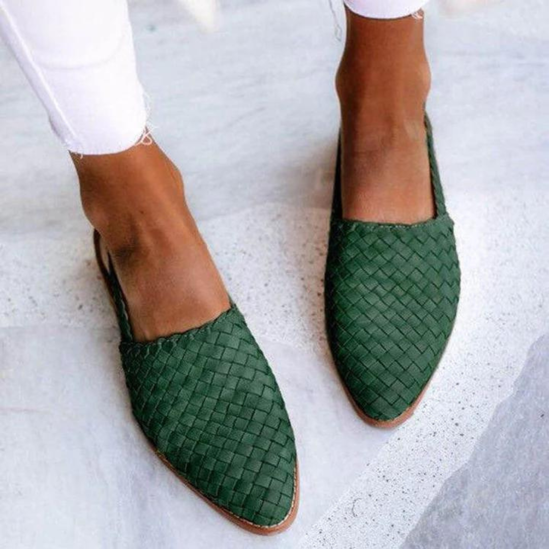 Women's Woven Vegan Leather Pointed Toe Loafers