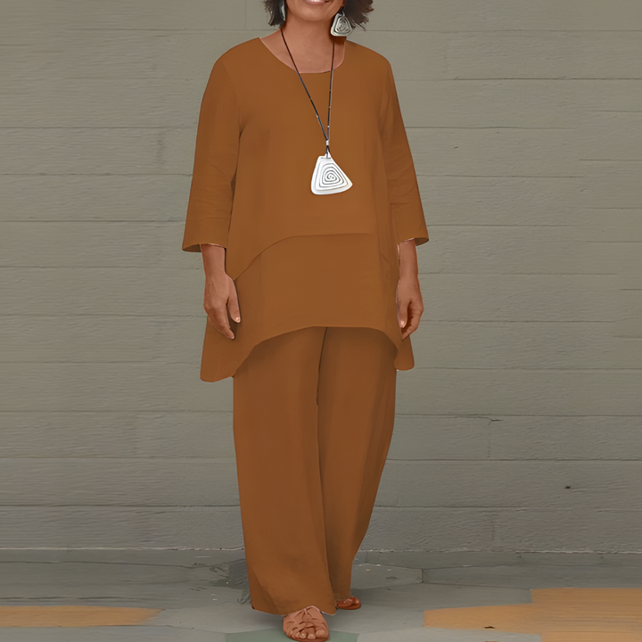 Women's Linen 3/4 Sleeve Top Wide Leg Pants Lounge Set
