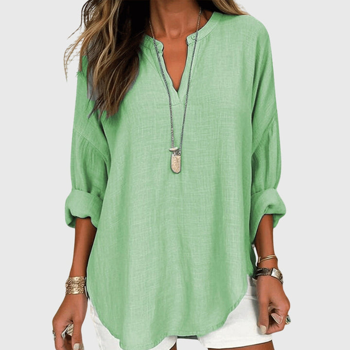 Women's Flowy V-Neck Long Sleeve Linen Beach Shirt