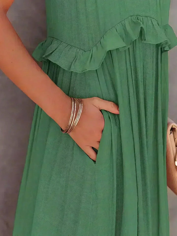 Women's Sleeveless Ruffle Maxi Dress with Halter Neck