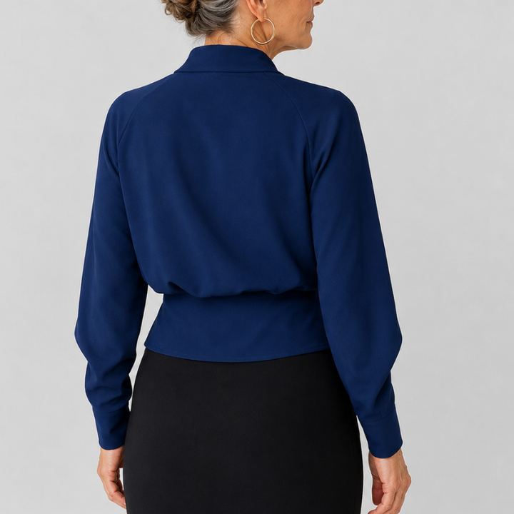 Women's Satin Wrap Blouse V-Neck Long Sleeve Top
