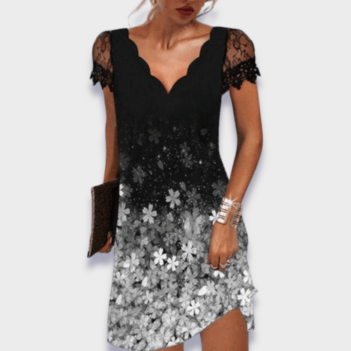 Women's Lace Floral V-Neck Short Sleeve Midi Dress