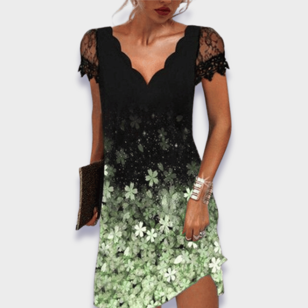 Women's Lace Floral V-Neck Short Sleeve Midi Dress