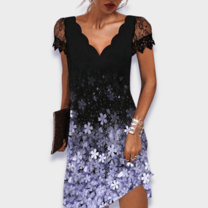 Women's Lace Floral V-Neck Short Sleeve Midi Dress