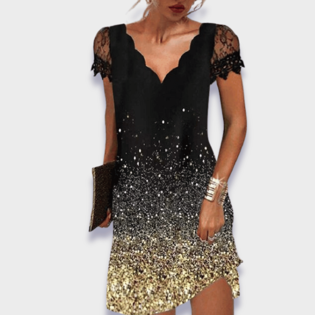 Women's Lace Floral V-Neck Short Sleeve Midi Dress