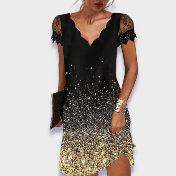 Women's Lace Floral V-Neck Short Sleeve Midi Dress