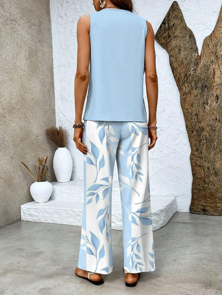 Women's Sleeveless Tank Top Wide Leg Pants Two Piece Set