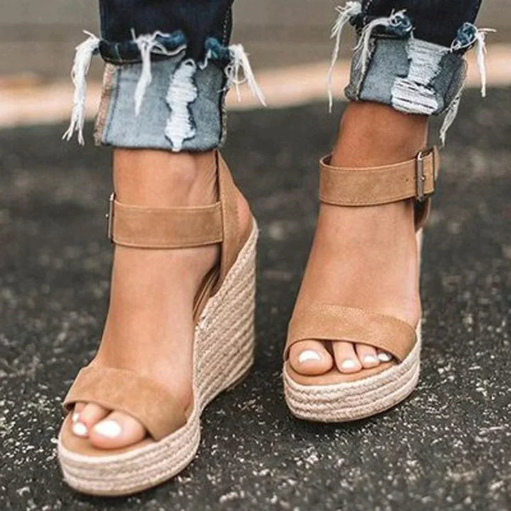 Women's Espadrille Wedge Sandals with Ankle Strap Buckle