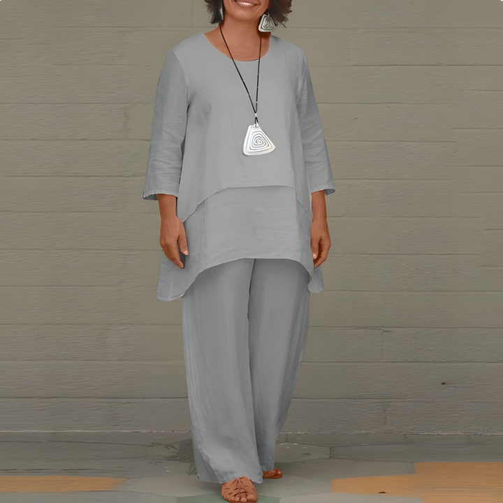 Women's Linen 3/4 Sleeve Top Wide Leg Pants Lounge Set