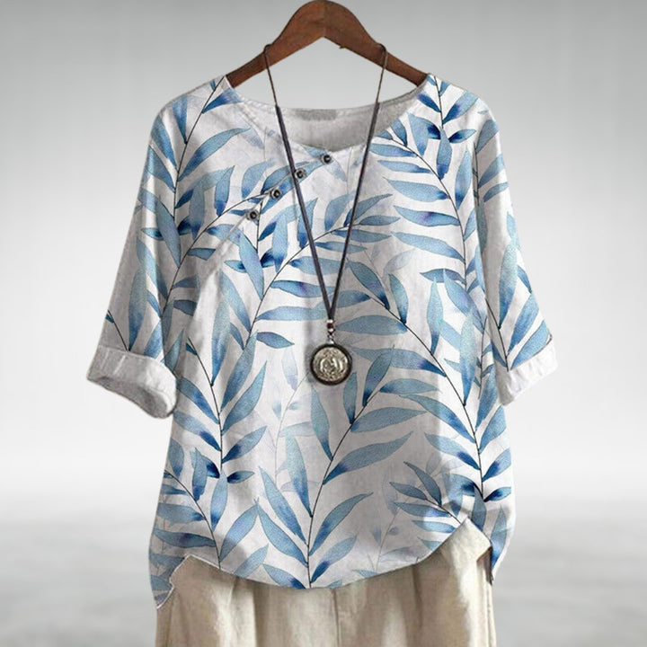 Women's Botanical Print Blouse 3/4 Sleeve Relaxed Top