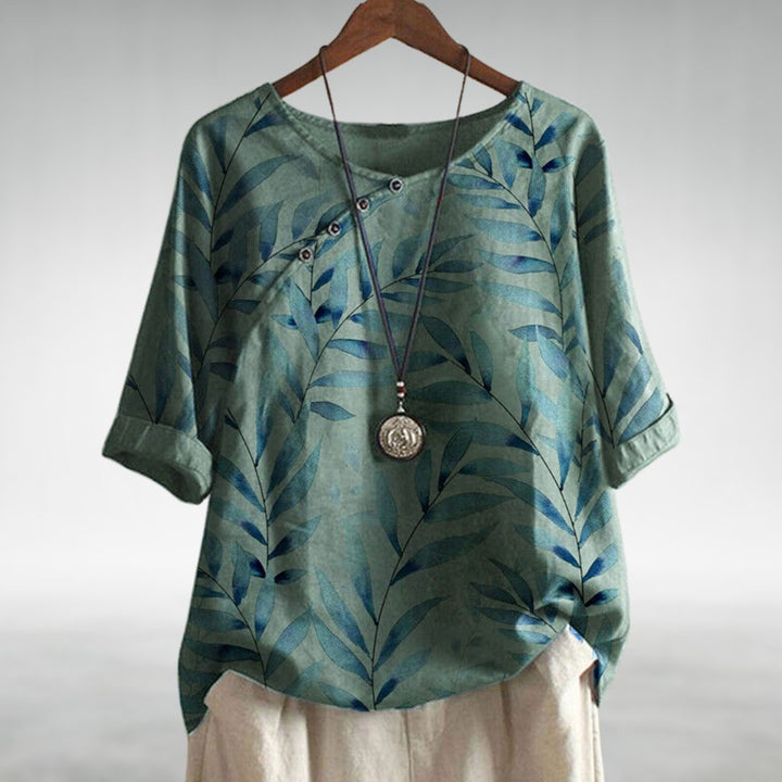 Women's Botanical Print Blouse 3/4 Sleeve Relaxed Top