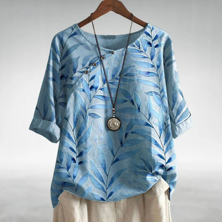 Women's Botanical Print Blouse 3/4 Sleeve Relaxed Top