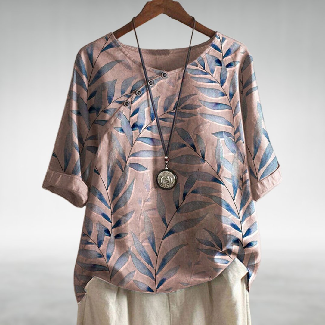 Women's Botanical Print Blouse 3/4 Sleeve Relaxed Top