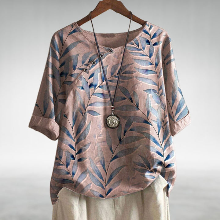 Women's Botanical Print Blouse 3/4 Sleeve Relaxed Top