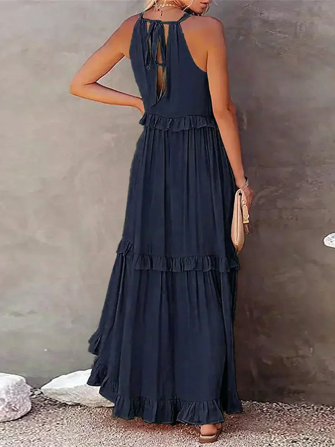 Women's Sleeveless Ruffle Maxi Dress with Halter Neck