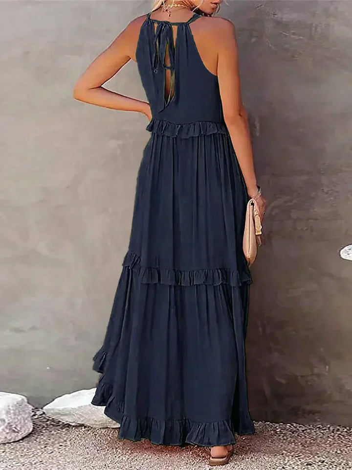 Women's Sleeveless Ruffle Maxi Dress with Halter Neck