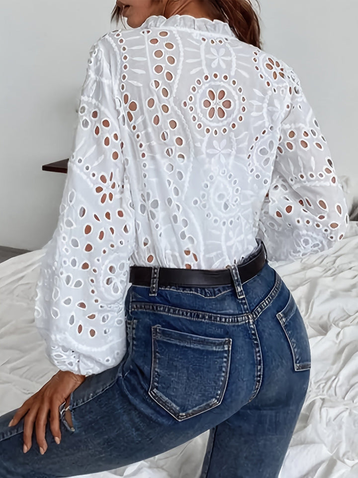 Women's Embroidered Eyelet Blouse with Long Sleeves