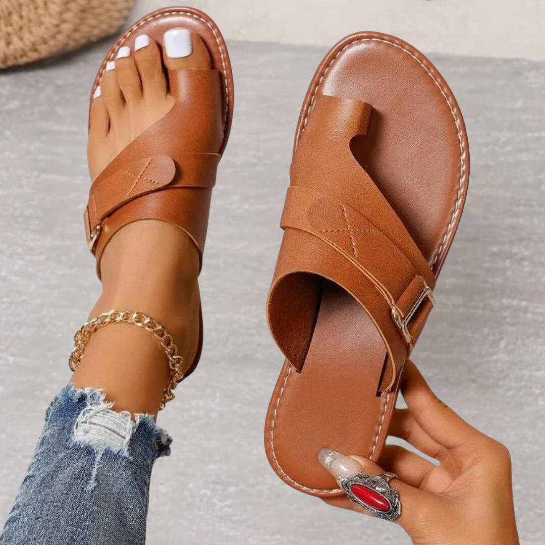 Women's Orthopedic Toe Loop Flat Sandals with Buckle