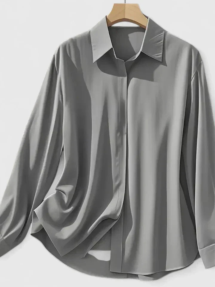 Women's Satin Button Down Shirt Concealed Placket