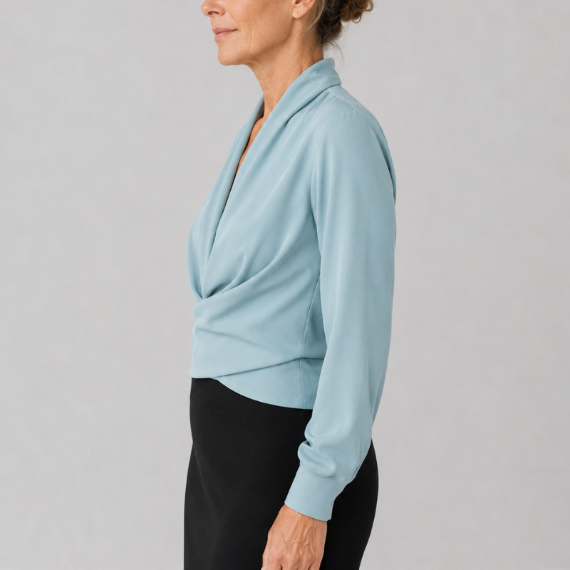 Women's Satin Wrap Blouse V-Neck Long Sleeve Top