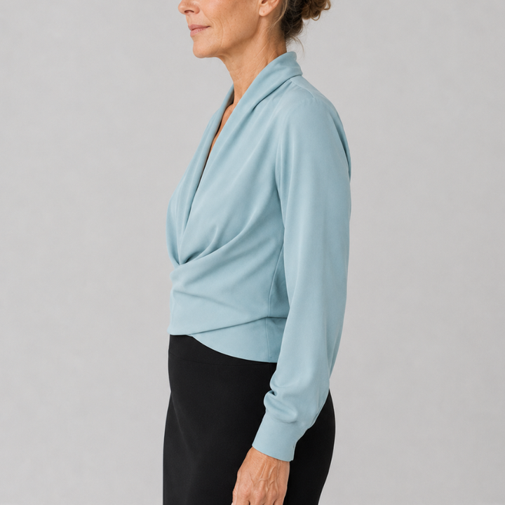 Women's Satin Wrap Blouse V-Neck Long Sleeve Top