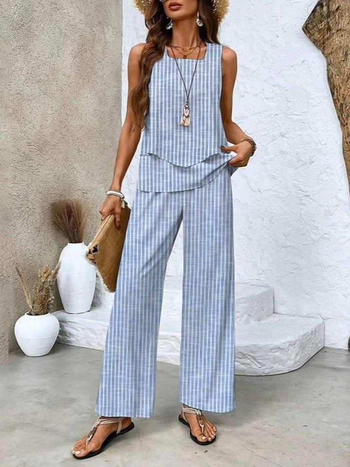 Women's Sleeveless Tank Top Wide Leg Pants Two Piece Set