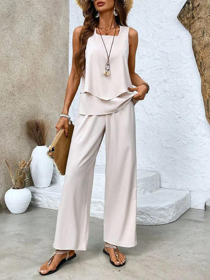 Women's Sleeveless Tank Top Wide Leg Pants Two Piece Set