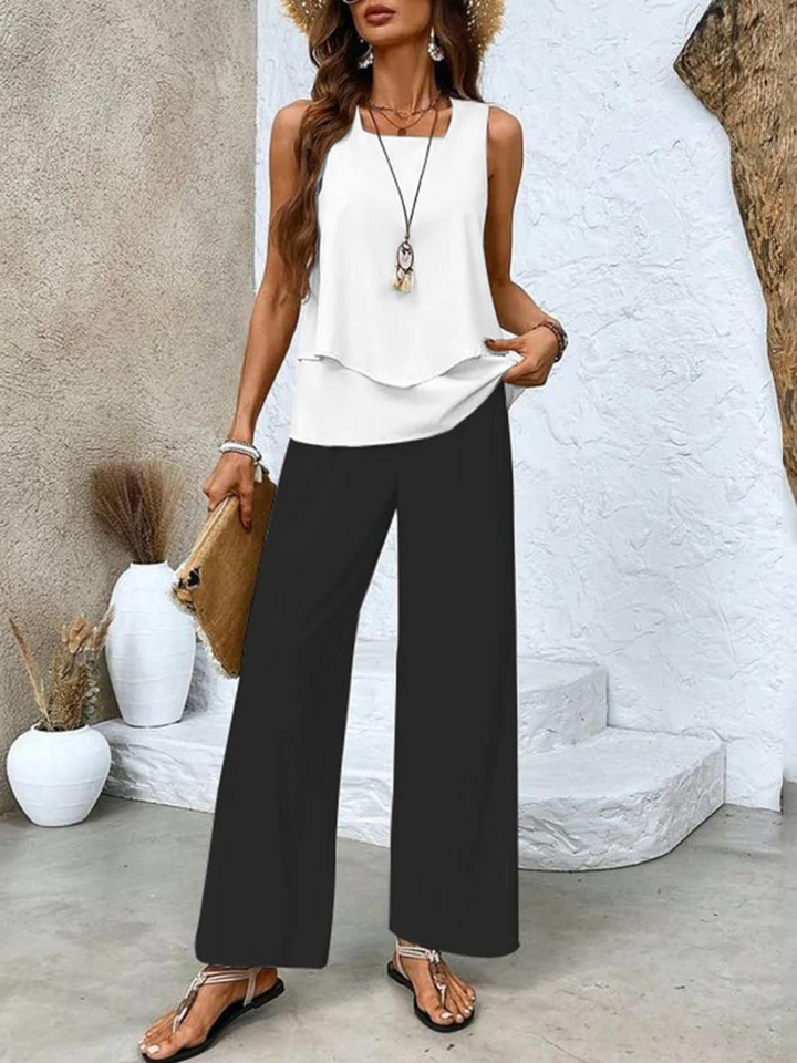 Women's Sleeveless Tank Top Wide Leg Pants Two Piece Set