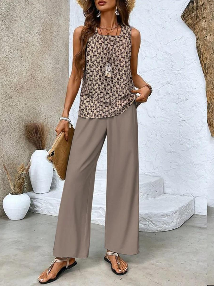 Women's Sleeveless Tank Top Wide Leg Pants Two Piece Set