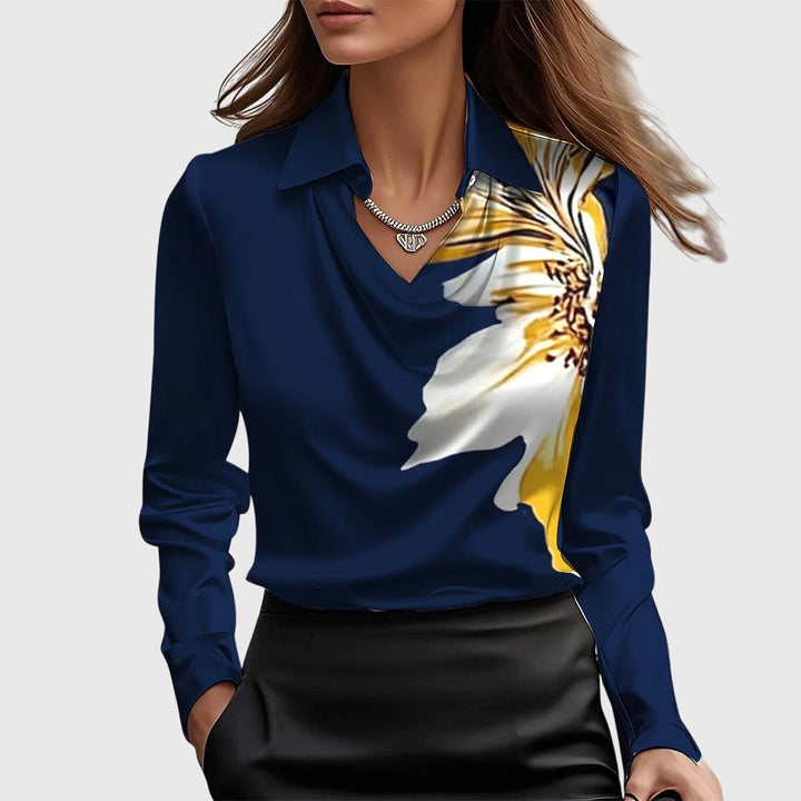 Women's Satin Cowl Neck Blouse with Long Sleeves